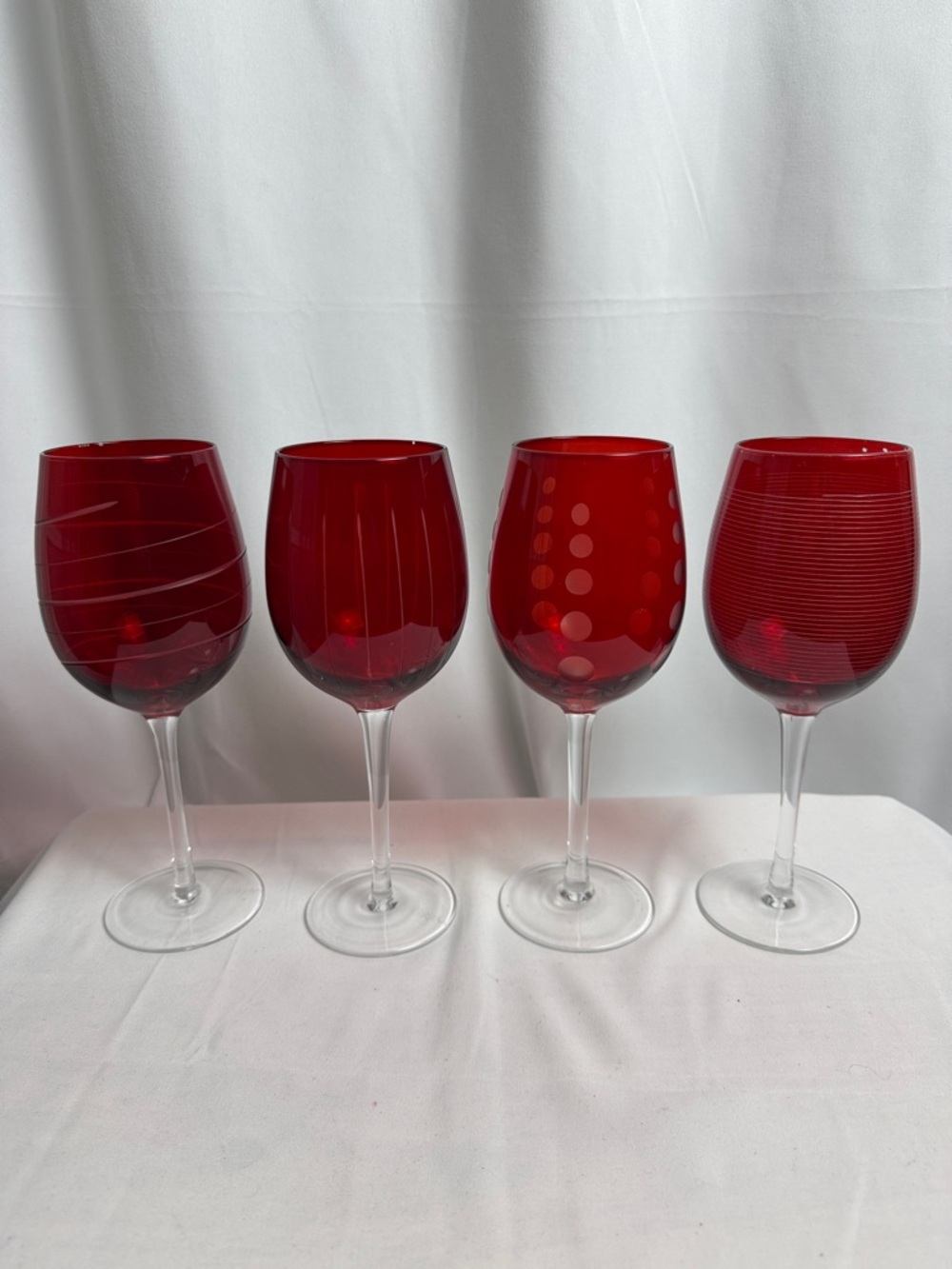 Mikasa Clear Etched Wine Glasses with Red Accents